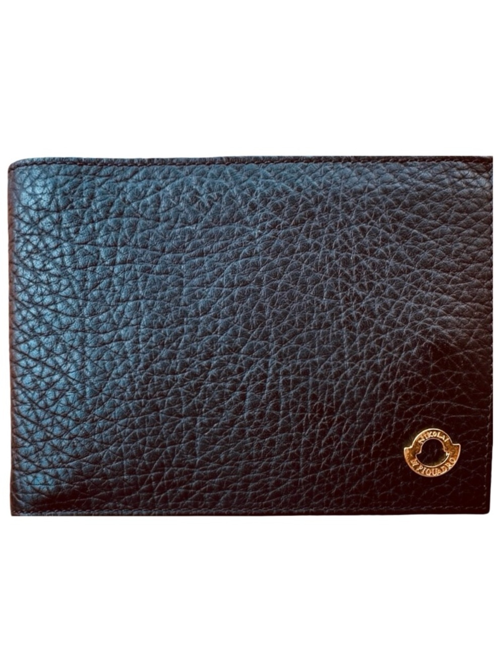 NIKOLAI by PIQUADRO Men’s Black Leather Bifold Wallet 5 1/4”x 3 3/4” Italy